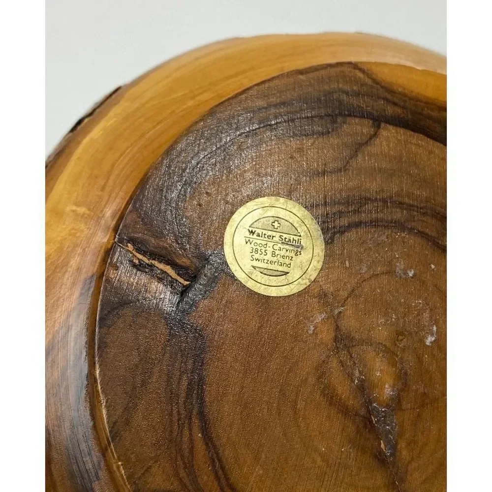 Vtg Walter Stahli Wood Carved Round Bowl Mid-Century Modern Rustic Switzerland D